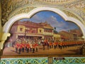 September 8, 2019- Mysore, India: A painting of soldiers on the walls of Mysore Royal Palace in Mysore, India