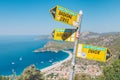 Lycian Way direction signpost pointing to Babadag and Oludeniz resort