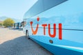 Modern tourist bus with the logo of the German travel Agency TUI. Logistics and sightseeing Royalty Free Stock Photo