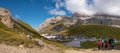 Panorama of the Pordoi Pass, the Dolomite Pass, the Sella Group.