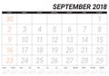 September 2018 planner calendar vector illustration