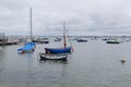 10 September 2021 - Poole, UK: View of sailing boats docked in bay