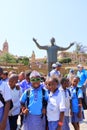 September 29 2022 - Pretoria, South Africa: Happy Children at the Nelson Mandela statue on his square in front of Union Buildings Royalty Free Stock Photo