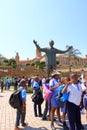 September 29 2022 - Pretoria, South Africa: Happy Children at the Nelson Mandela statue on his square in front of Union Buildings Royalty Free Stock Photo