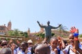 September 29 2022 - Pretoria, South Africa: Happy Children at the Nelson Mandela statue on his square in front of Union Buildings