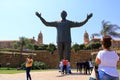 September 29 2022 - Pretoria, South Africa: People around the Nelson Mandela statue on his square in front of Union Buildings in Royalty Free Stock Photo