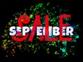 September Sale poster made with interweaving typography and hand lettering on black background.