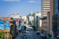 September 5, 2017 San Francisco/USA - Street in downtown San Francisco separating Chinatown from the Financial District; Telegraph