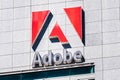 September 3, 2019 San Jose / CA / USA - Close up of Adobe sign at their corporate headquarters in downtown San Jose, south San
