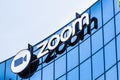 September 3, 2019 San Jose / CA / USA - Close up of Zoom sign at their HQ in Silicon Valley; Zoom Video Communications is a