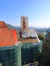 September 7 2021 - Sighisoara, SchÃ¯Â¿Â½Ã¯Â¿Â½burg, Romania: Construction workers at the restoration of Monastery Church Biserica