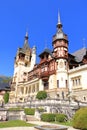 September 12 2021 - Sinaia in Romania: Peles castle Sinaia in autumn season, Transylvania, Romania protected by Unesco World Royalty Free Stock Photo