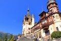 September 12 2021 - Sinaia in Romania: Peles castle Sinaia in autumn season, Transylvania, Romania protected by Unesco World Royalty Free Stock Photo