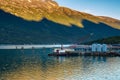 September 15, 2018 - Skagway, AK: Broadway Dock with tugboat and crane at sunrise.