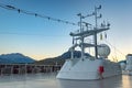 September 15, 2018 - Skagway, AK: Cruise ship navigation radar and positioning structure, at sunrise.