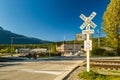 September 15, 2018 - Skagway, AK: Railway tracks crossing near Dewey Creek on Congress Way. Royalty Free Stock Photo