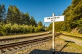 September 15, 2018 - Skagway, AK: Skagway Junction signpost along the White Pass and Yukon Route rail line.