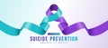 September, Suicide prevention awareness month - Text and Teal purple ribbon roll and waving sign on soft teal purple background