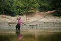 September 9, 2019 In Sundarban Bangladesh. A fisherman fishing in the river