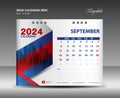 September 2024 template- Desk Calendar 2024 year template, wall calendar 2024 year, Week starts Sunday, Planner design, Stationery