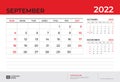 Desk Calendar 2022 design, September 2022 template, week start on sunday, Planner design, Wall calendar 2022 layout