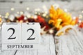 September 22th Calendar Blocks with Autumn Decorations