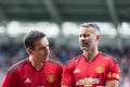 Gary Neville and Ryan Giggs line up at Pairc Ui Chaoimh pitch before the start of the Liam Miller Tribute match