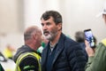 Roy Keane at the mixed zone at Pairc Ui Chaoimh after the Liam Miller Tribute match