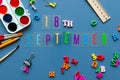 September 18th. Day 18 of month, Back to school concept. Calendar on teacher or student workplace background with school