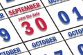 september 30th. Day 30 of month, Date marked Save the Date on a calendar. autumn month, day of the year concept