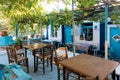 September 13th 2022 - Mathraki, Greece - Traditional cafeteria-tavern-grocery store in the village of Mathraki island, Greece