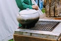 September, 16 2017, Tula, Russia - The International Military and Historical Festival `Kulikovo Field`: traditional iron pot
