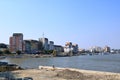 September 13 2021 - Tulcea in Romania:: View of the harbour area and Skyline of Tulcea Danube Delta Royalty Free Stock Photo