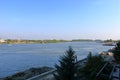 September 13 2021 - Tulcea in Romania:: View of the harbour area and Skyline of Tulcea Danube Delta Royalty Free Stock Photo