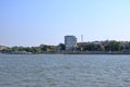 September 13 2021 - Tulcea in Romania:: View of the harbour area and Skyline of Tulcea Danube Delta Royalty Free Stock Photo