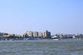 September 13 2021 - Tulcea in Romania:: View of the harbour area and Skyline of Tulcea Danube Delta Royalty Free Stock Photo