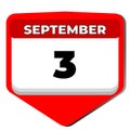 3 September vector icon calendar day. 3 date of September. Third day of September. 3rd date number. 3 day calendar
