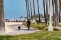 Bicyclist on Bike Path at Venice Beach, California