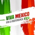 16 September, Viva Mexico Independence Day text in spanish language on Mexican flag. Royalty Free Stock Photo