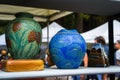 September 4, 2017 Woodside/CA/USA - Handcrafted colorful flower vases displayed at the Kings Mountain Art Fair located on Skyline Royalty Free Stock Photo