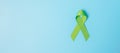 September World lymphoma and October Mental health day Awareness month, lime green Ribbon color on blue background for supporting