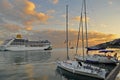 September 30, 2011 - Yachts and cruise liner at the port. Yalta, Crimea, Ukraine Royalty Free Stock Photo