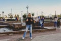September 15, 2018, Yaroslavl. Arrow, people walk along the beautiful promenade
