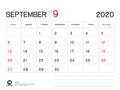SEPTEMBER 2020 Year Template, Calendar 2020 Vector, Desk Calendar Design, Week Start On Sunday, Planner, Stationery, Printing Royalty Free Stock Photo