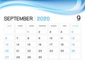 SEPTEMBER 2020 Year Template, Calendar 2020 Vector, Desk Calendar Design, Week Start On Sunday, Planner, Stationery, Printing Royalty Free Stock Photo