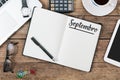 Septembro Portuguese September month name on paper note pad at