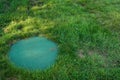 Septic system lid in a backyard lawn Royalty Free Stock Photo