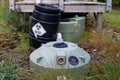 Septic tank with infectious substance barrel, living off the grid in New Zealand