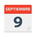 Septiembre 9 - Calendar Icon - September 9. Vector illustration of Spanish Calendar Leaf Royalty Free Stock Photo