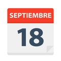 Septiembre 18 - Calendar Icon - September 18. Vector illustration of Spanish Calendar Leaf